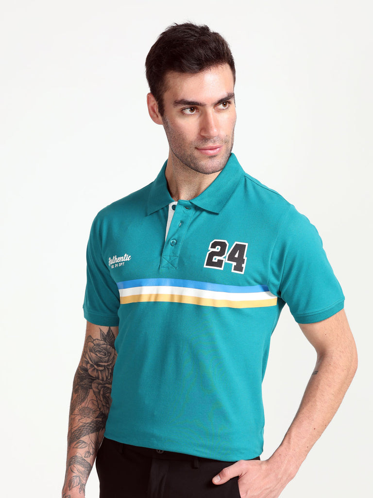 Eara Authentic 24 Design Men's Premium Cotton Lycra Deep Lake Teal Twentee4 Polo Shirt