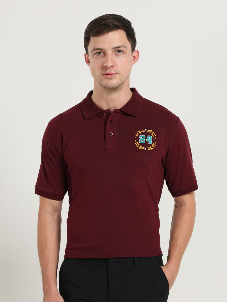 Elon 24 Embroidered Design Men's Premium Cotton Lycra Windsor Wine Twentee4 Polo Shirt Half Sleeve; Soft Touch, Aur Text Breathable Fabric, Regular Fit,  Perfect for casual and office wear - Twentee 4.
