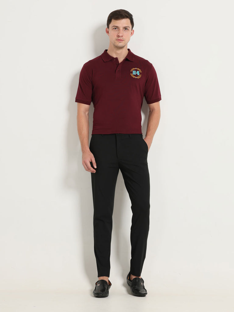 Elon 24 Embroidered Design Men's Premium Cotton Lycra Windsor Wine Twentee4 Polo Shirt Half Sleeve; Soft Touch, Aur Text Breathable Fabric, Regular Fit,  Perfect for casual and office wear - Twentee 4.