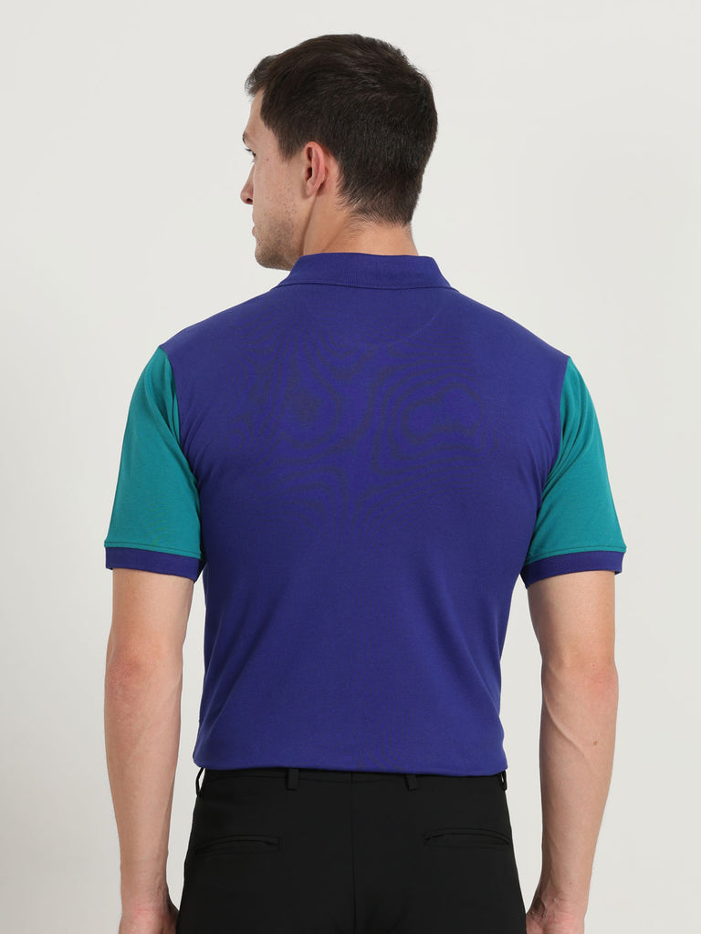 Emerson Limited Edition Design Men's Premium Cotton Lycra Clematis Blue Twentee4 Polo Shirt Half Sleeve; Soft Touch, Aur Text Breathable Fabric, Regular Fit,  Perfect for casual and office wear - Twentee 4.