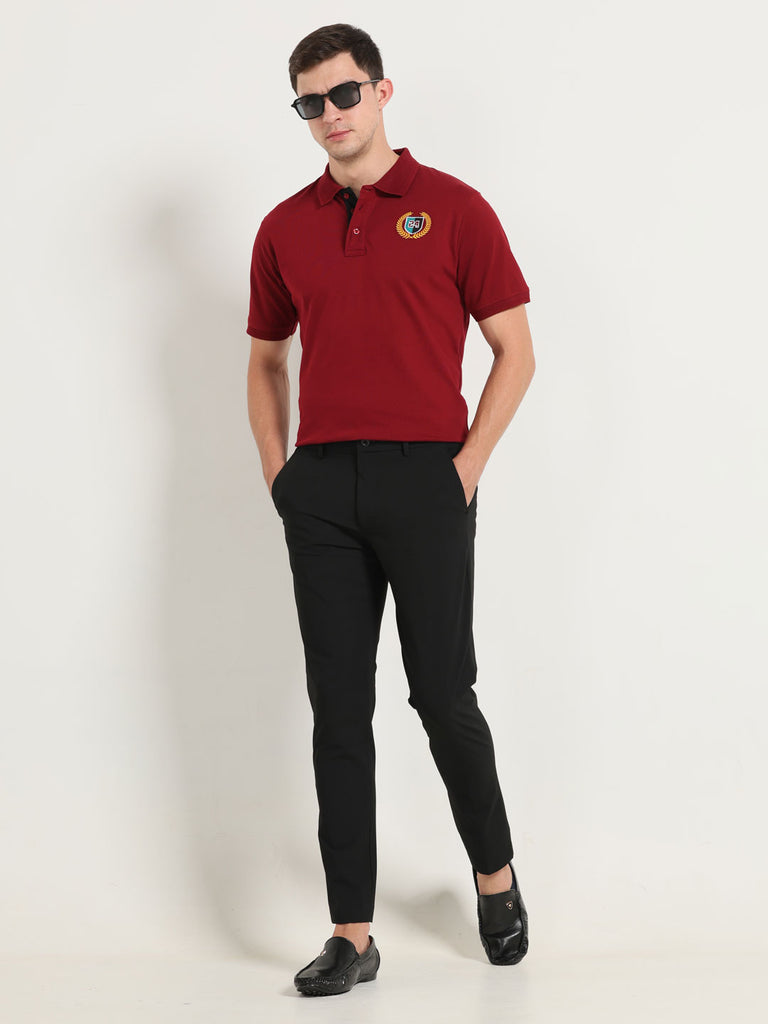 Emil 24 Design Men's Premium Cotton Lycra Brick Red Twentee4 Polo Shirt Half Sleeve; Soft Touch, Aur Text Breathable Fabric, Regular Fit,  Perfect for casual and office wear - Twentee 4.