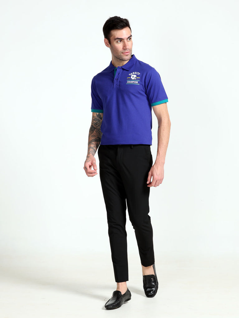 Evan Varsity Design Men's Premium Cotton Lycra Clematis Blue Twentee4 Polo Shirt