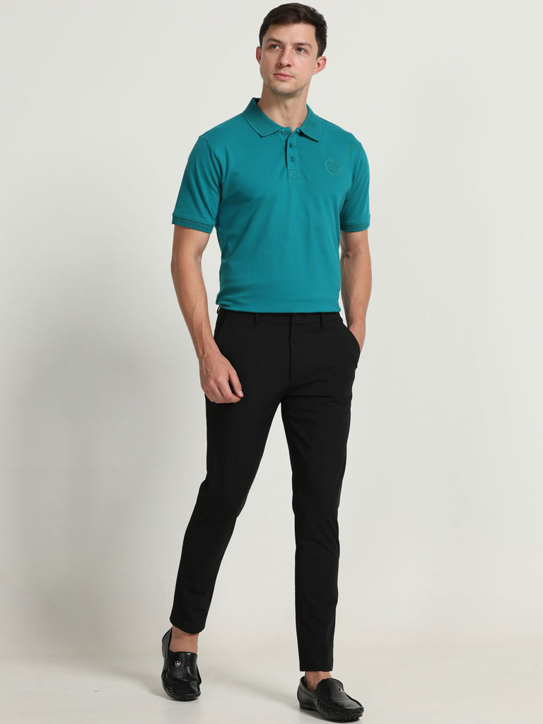 Gwen 24 Design Men's Premium Cotton Lycra Deep Lake Teal Twentee4 Polo Shirt; Soft Touch, Aur Text Breathable Fabric, Regular Fit,  Perfect for casual and office wear - Twentee 4.