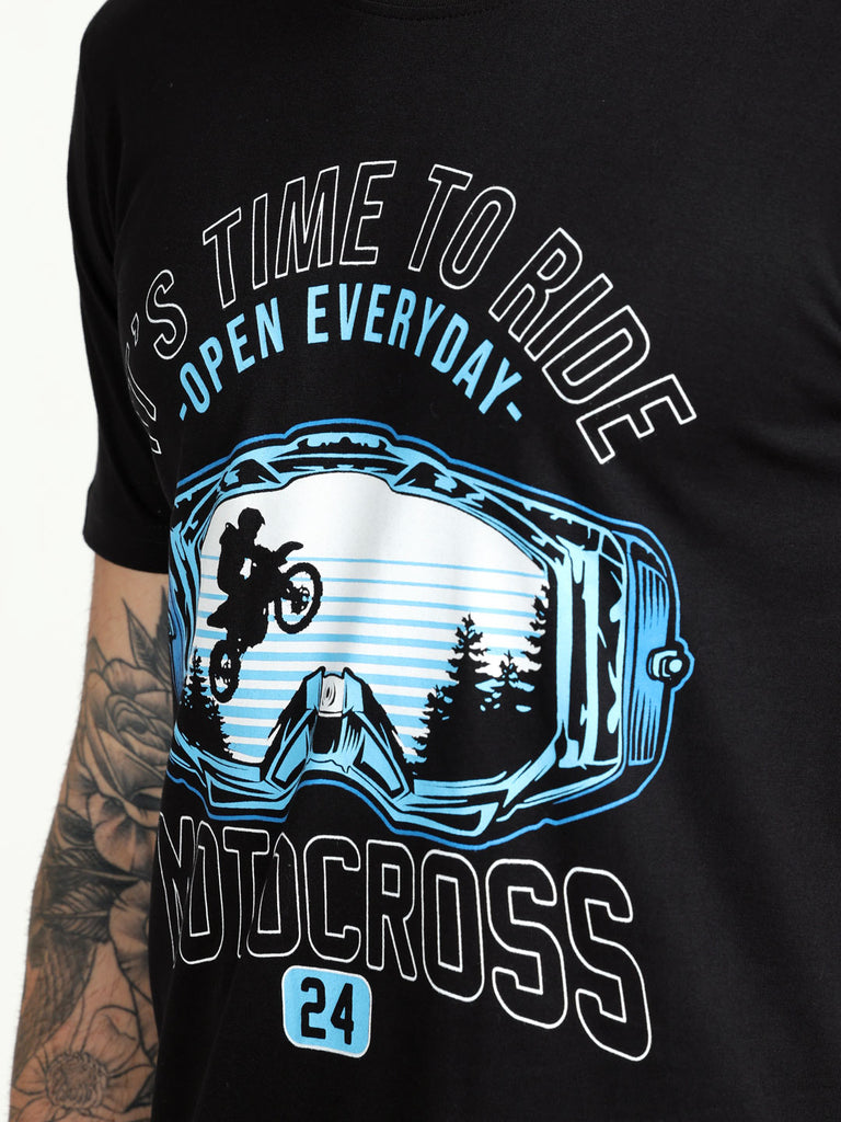 It's Time to Ride - Motocross 24 Design Men's Pure Cotton Black T-Shirt Regular Fit