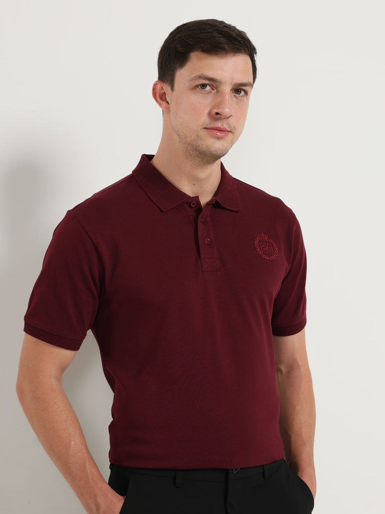 Price 24 Design Men's Premium Cotton Lycra Windsor Wine Twentee4 Polo Shirt Half Sleeve; Soft Touch, Aur Text Breathable Fabric, Regular Fit,  Perfect for casual and office wear - Twentee 4.