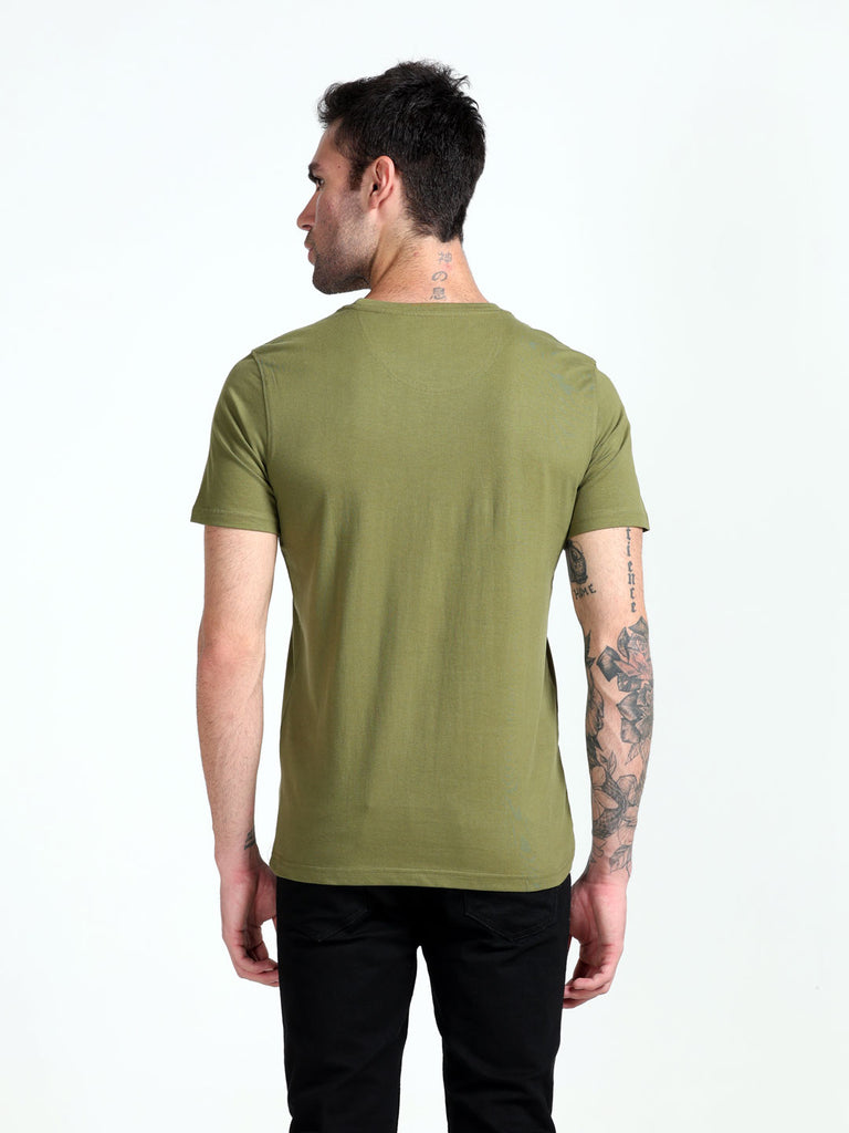 Travel Theme 24 Design Men's Olive Pure Cotton Twentee4 T-Shirt; Regular Fit