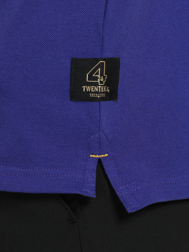Twen 24 Design Men's Premium Cotton Lycra Clematis Blue Twentee4 Polo Shirt Half Sleeve; Soft Touch, Aur Text Breathable Fabric, Regular Fit,  Perfect for casual and office wear - Twentee 4.
