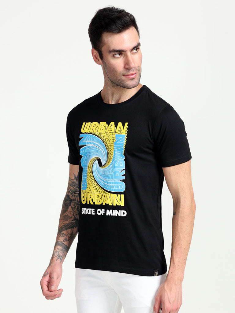 Urban State Of Mind; Men's Pure Cotton Black Twentee4 T-shirt; Regular Fit
