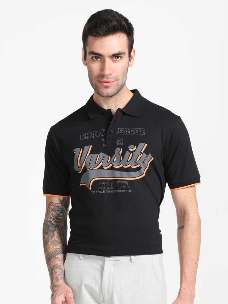 Varsity Design Men's Premium Cotton Lycra Black Twentee4 Polo Shirt