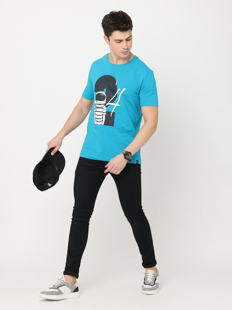 24 Astro Design Twentee4 Men's Teal Color Premium T-Shirt; Cotton Lycra Regular Fit - Twentee 4