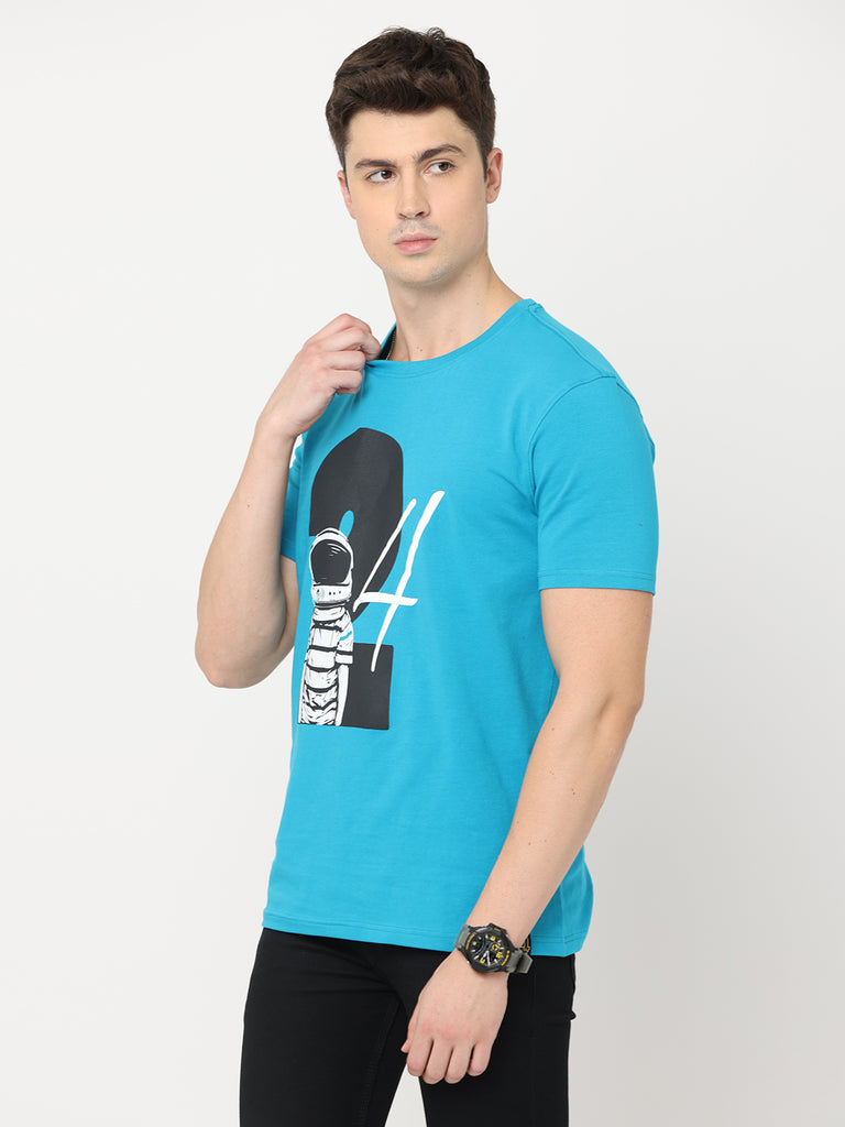 24 Astro Design Twentee4 Men's Teal Color Premium T-Shirt; Cotton Lycra Regular Fit - Twentee 4