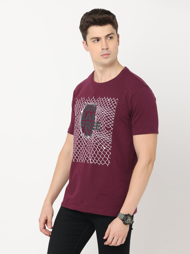 Break Free; Twentee4 Men's Premium Cotton Lycra T-Shirt; Grape Wine Regular Fit - Twentee 4