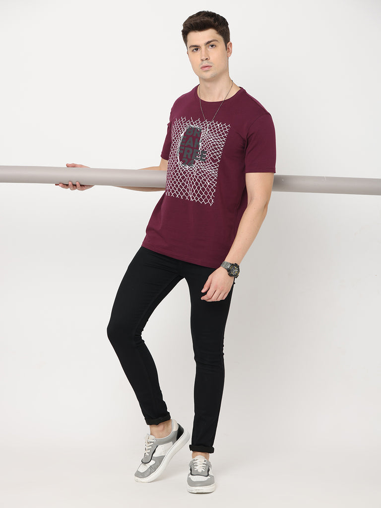 Break Free; Twentee4 Men's Premium Cotton Lycra T-Shirt; Grape Wine Regular Fit - Twentee 4