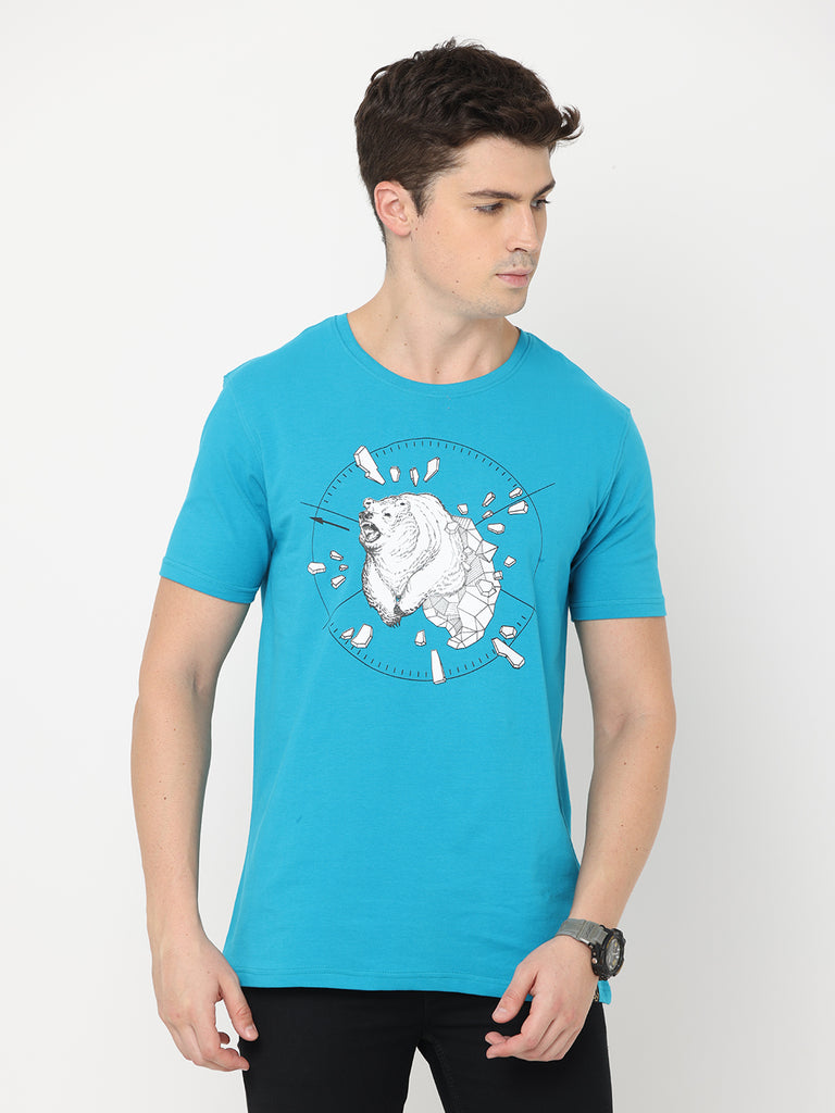 Break The Ice Polar Bear Teal Regular Fit Twentee4 Men Premium Cotton Lycra T-shirt - Twentee 4