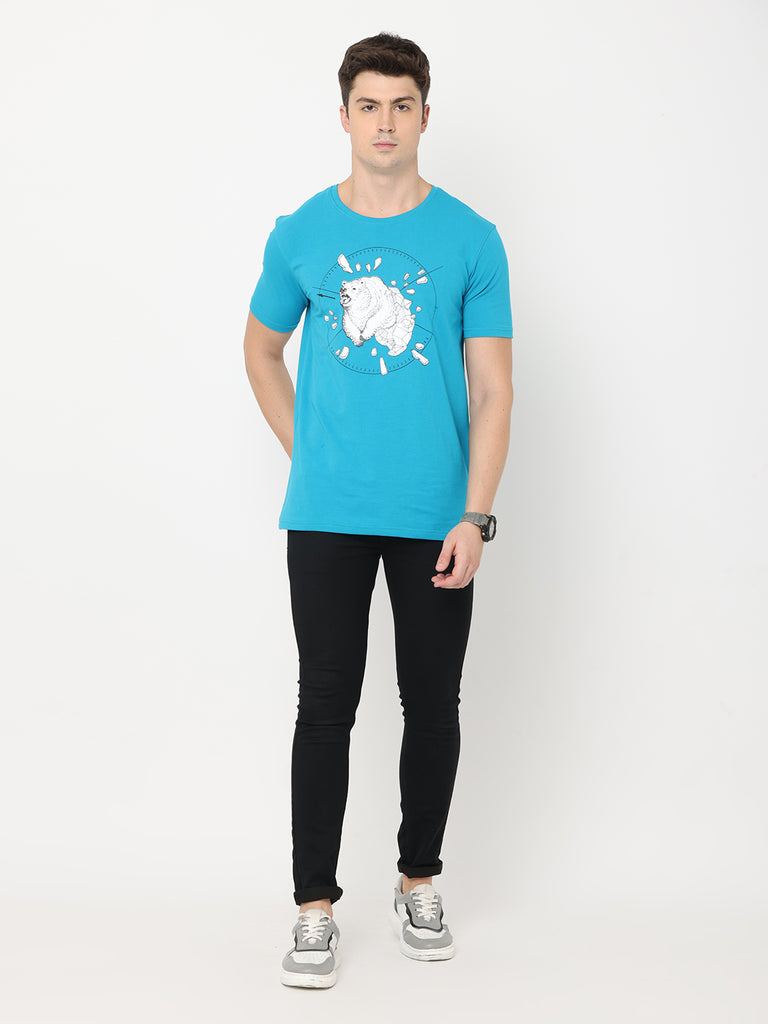 Break The Ice Polar Bear Teal Regular Fit Twentee4 Men Premium Cotton Lycra T-shirt - Twentee 4