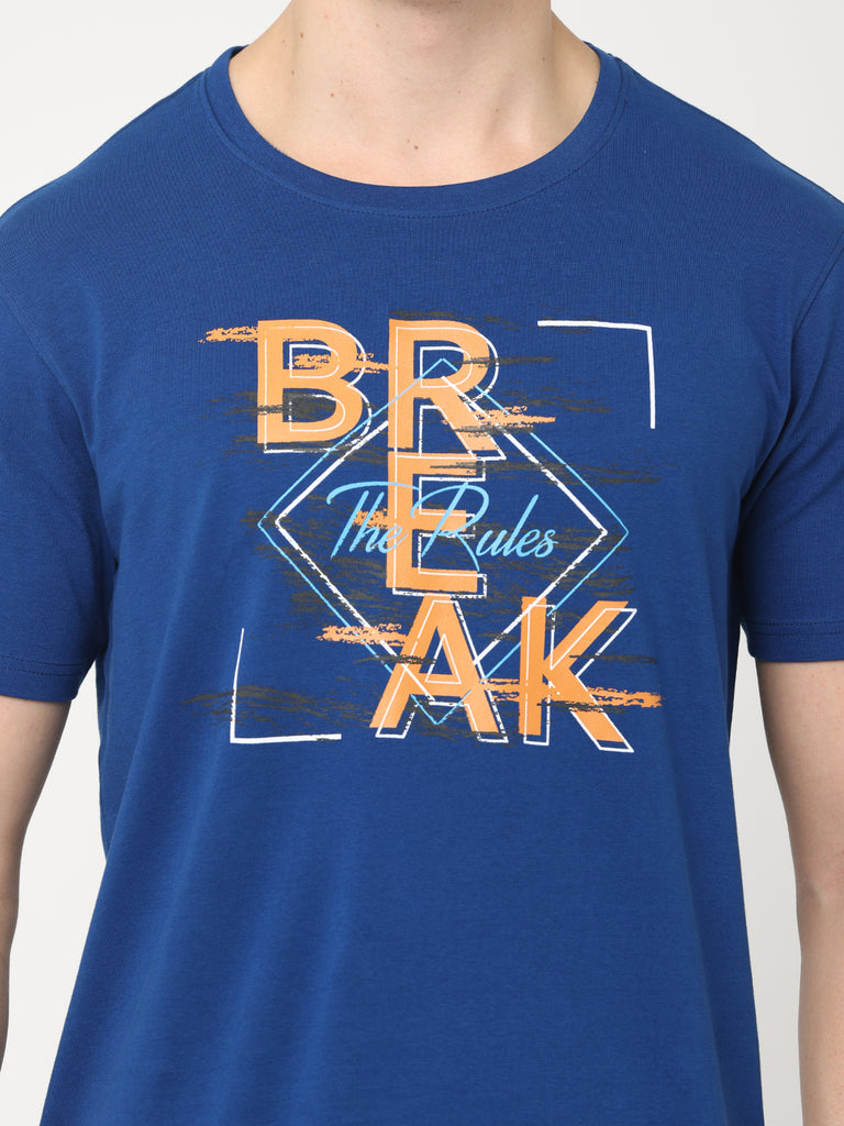 Break The Rules Navy Blue Twentee4 Men's Premium T-Shirt; Cotton Lycra Regular Fit - Twentee 4