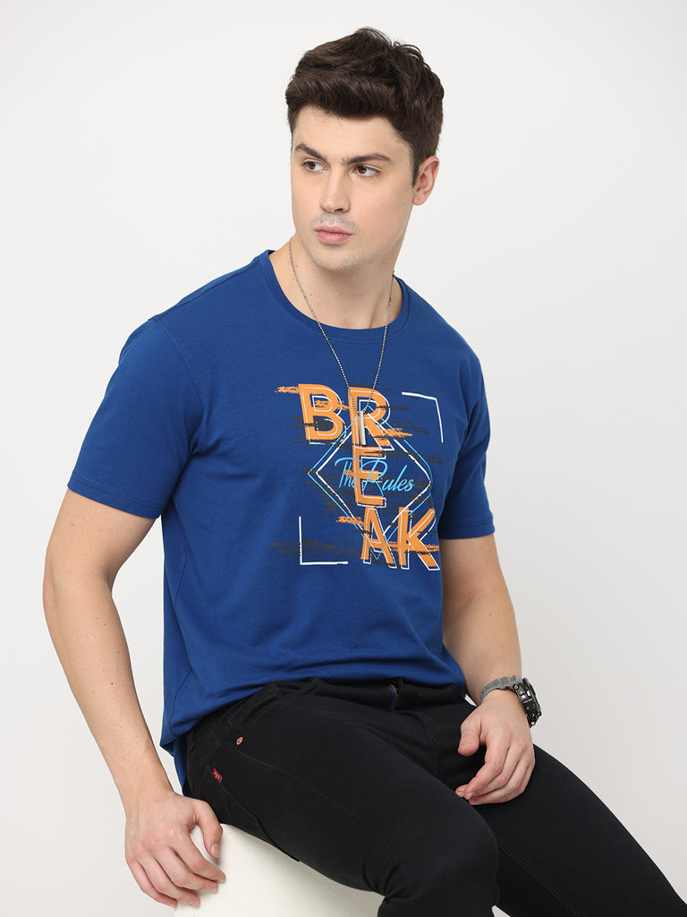 Break The Rules Navy Blue Twentee4 Men's Premium T-Shirt; Cotton Lycra Regular Fit - Twentee 4