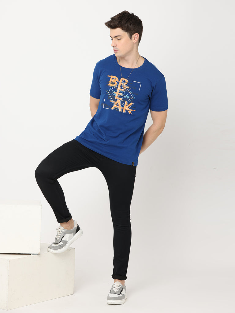 Break The Rules Navy Blue Twentee4 Men's Premium T-Shirt; Cotton Lycra Regular Fit - Twentee 4