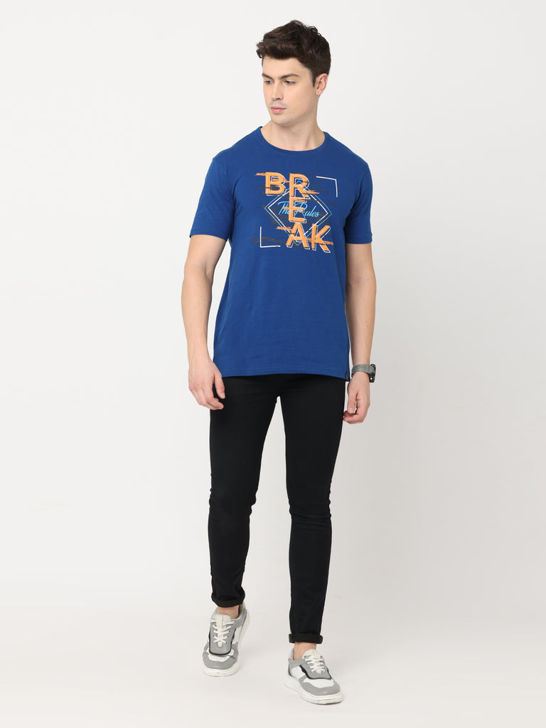 Break The Rules Navy Blue Twentee4 Men's Premium T-Shirt; Cotton Lycra Regular Fit - Twentee 4