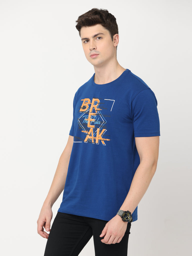 Break The Rules Navy Blue Twentee4 Men's Premium T-Shirt; Cotton Lycra Regular Fit - Twentee 4