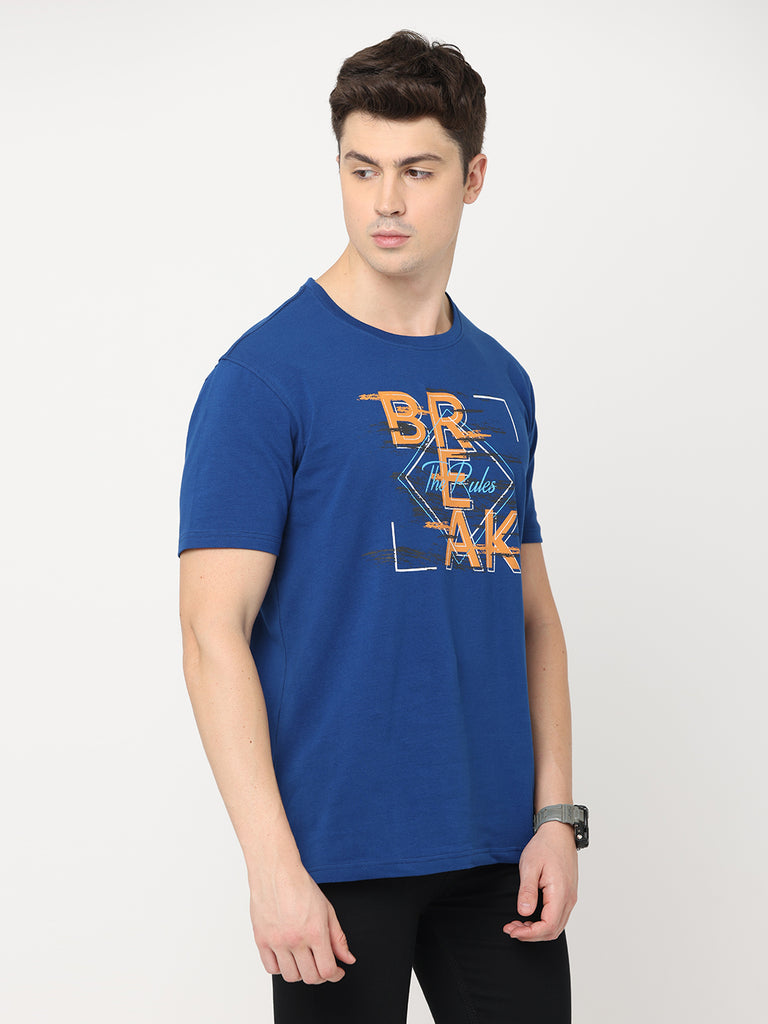 Break The Rules Navy Blue Twentee4 Men's Premium T-Shirt; Cotton Lycra Regular Fit - Twentee 4