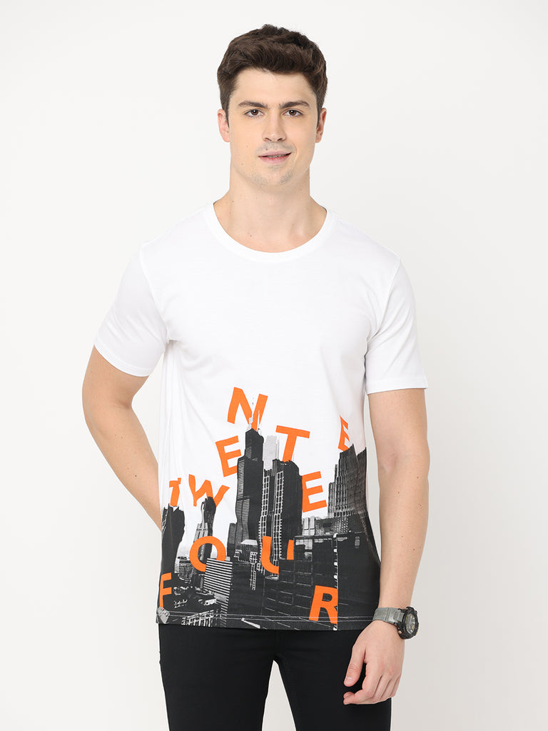 City Scape Twentee4 Four Design Men's Premium White Pure Cotton T-Shirt; Regular Fit - Twentee 4