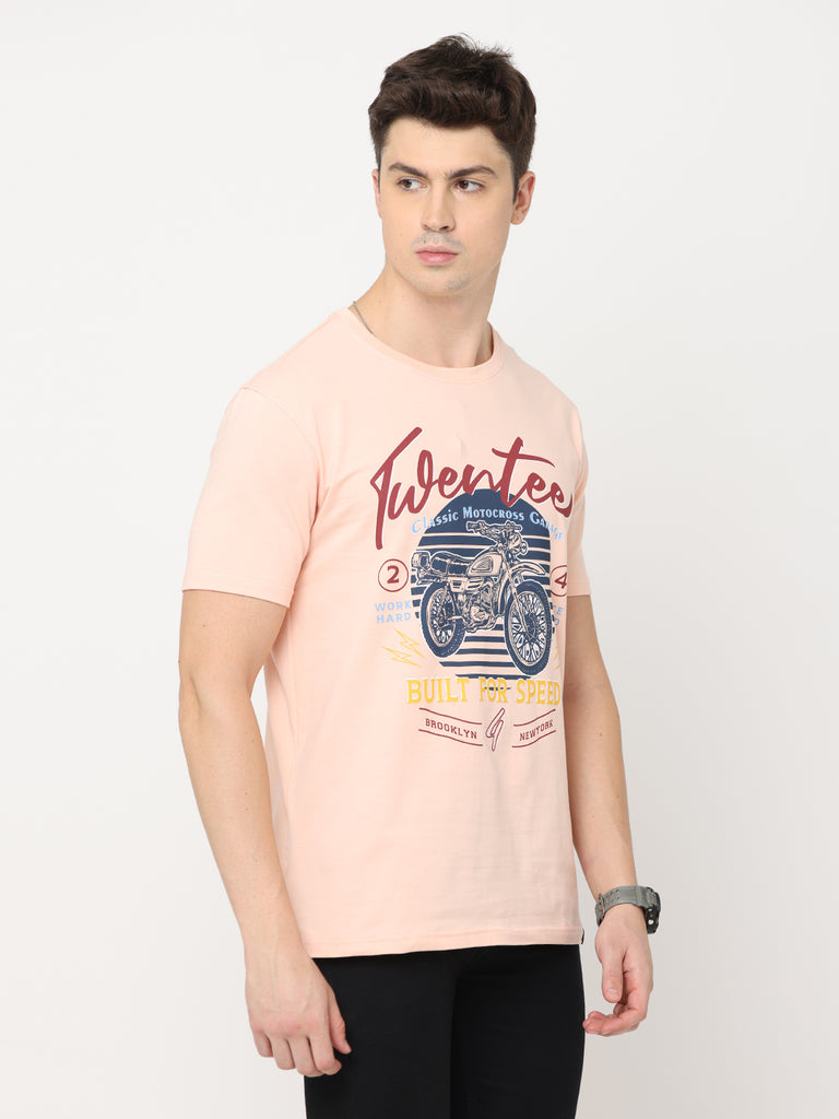 Classic Motocross - Built For Speed Bike Twentee4 Men's Premium Cotton Lycra Peach T-Shirt; Regular Fit - Twentee 4 right side