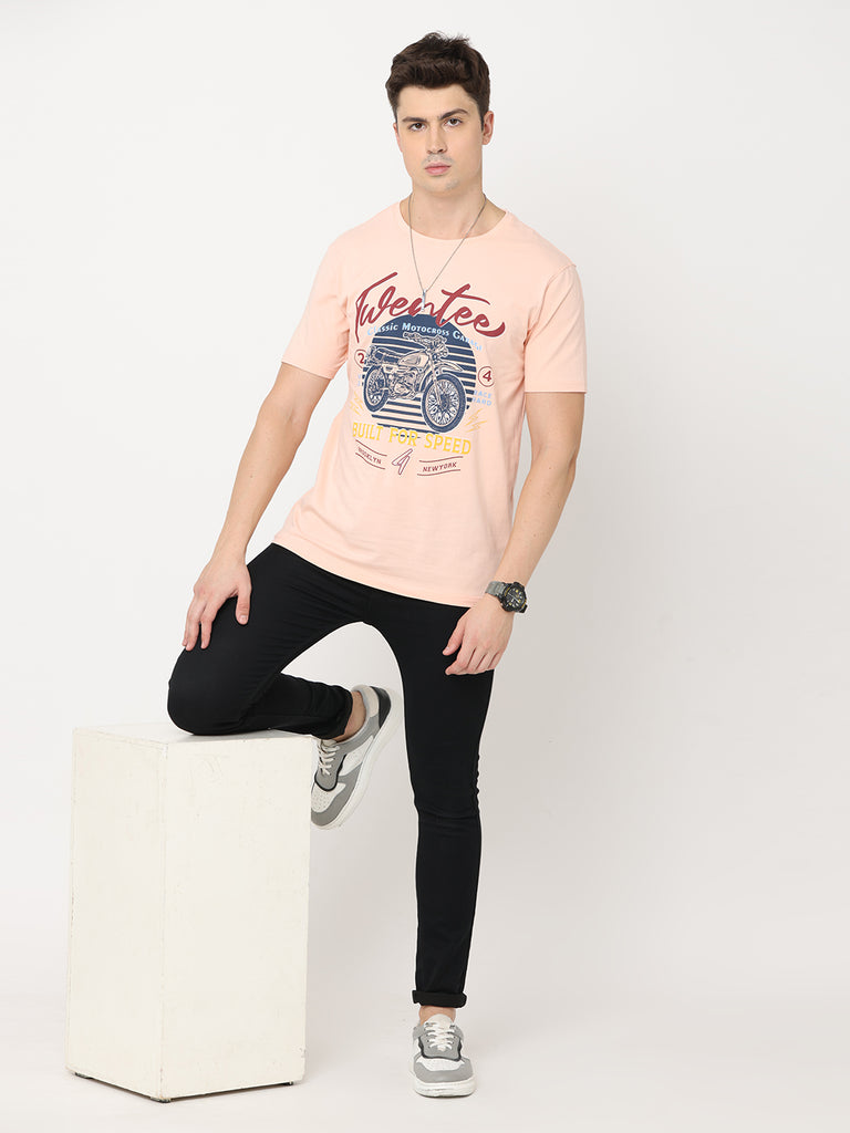 Classic Motocross - Built For Speed Bike Twentee4 Men's Premium Cotton Lycra Peach T-Shirt; Regular Fit - Twentee 4 zoom out