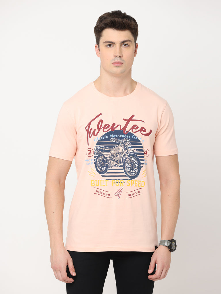 Classic Motocross - Built For Speed Bike Twentee4 Men's Premium Cotton Lycra Peach T-Shirt; Regular Fit - Twentee 4 zoon in