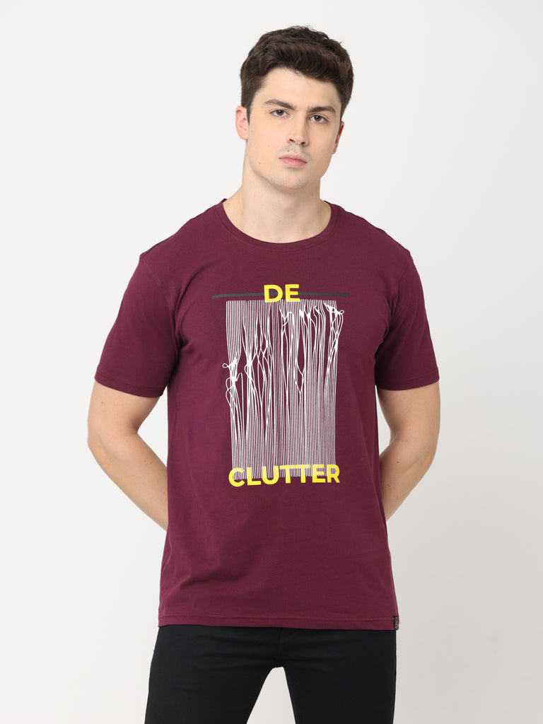 De Clutter Grape Wine Twentee4 Men's Premium Cotton Lycra T-Shirt; Regular Fit - Twentee 4 main front image