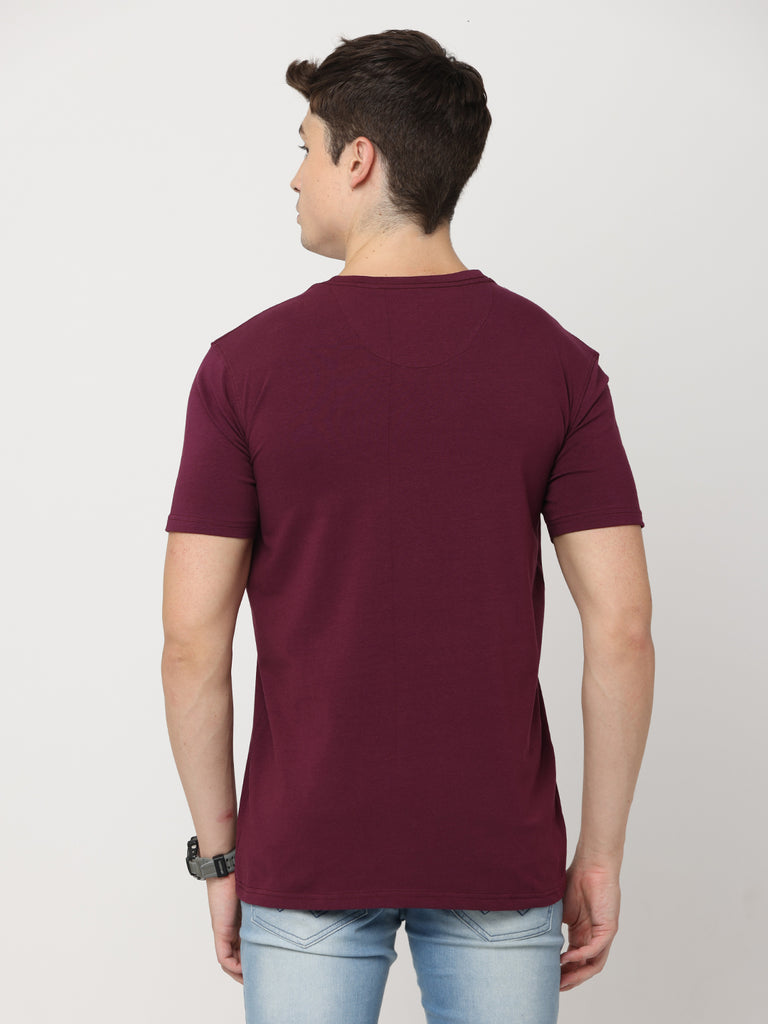 Explore Outdoor Adventure Grape Wine Twentee4 Men's Premium Cotton Lycra T-Shirt; Regular Fit - Twentee 4 back design