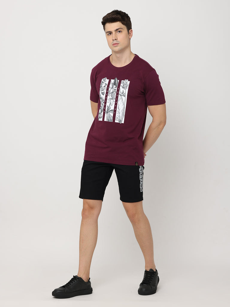 Floral Twentee 4 Design Men's Grape Wine Premium Cotton Lycra T-Shirt; Regular Fit image zoom out