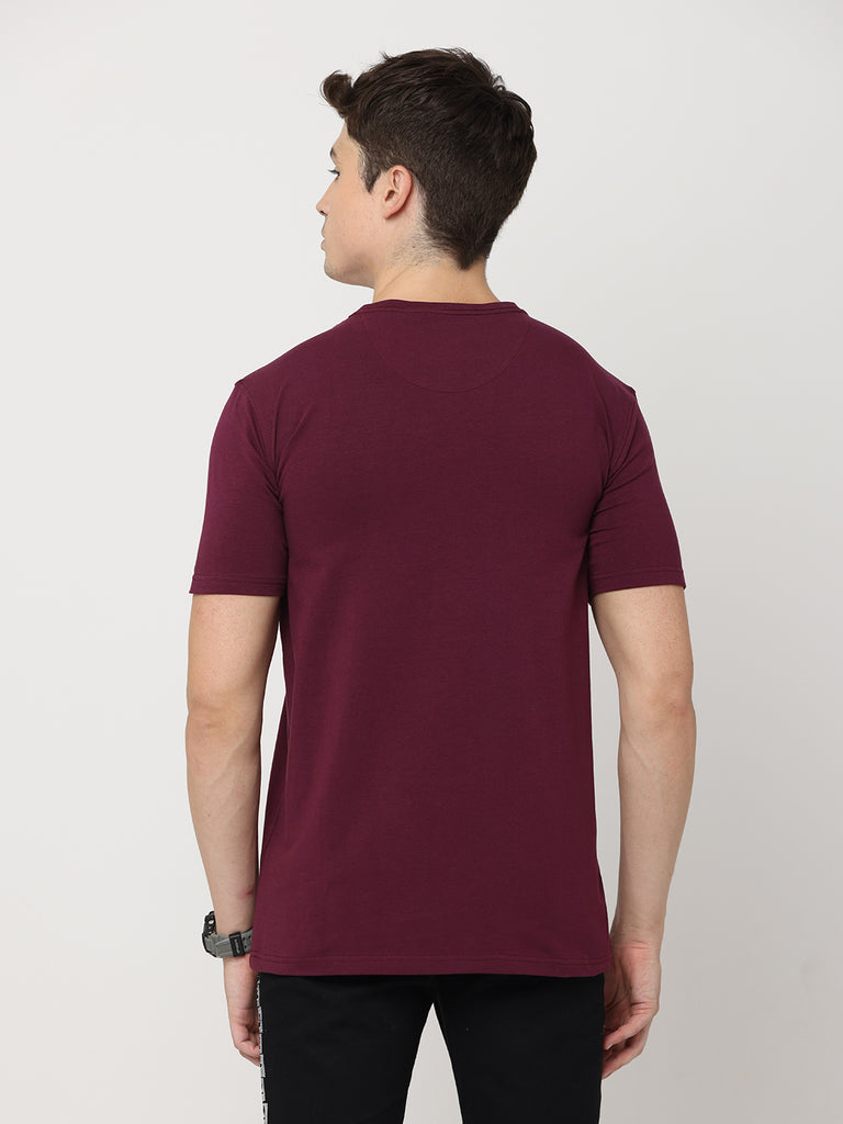 Floral Twentee 4 Design Men's Grape Wine Premium Cotton Lycra T-Shirt; Regular Fit back design