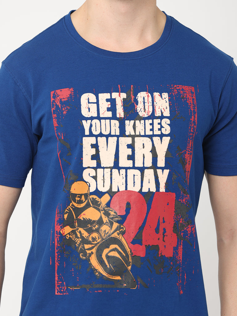 Get On Your Knees Every Sunday - Motorcycle Ride Navy Twentee4 Men's Premium T-Shirt; Cotton Lycra Regular Fit - Twentee 4 design close up front