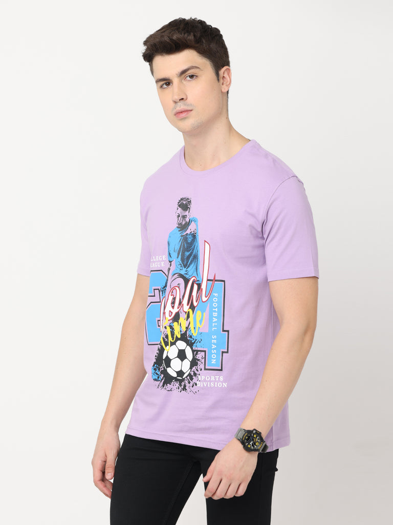 Goal Time Football Twentee4 Design Men's Lilac Premium T-Shirt; Pure Cotton Regular Fit - Twentee 4 left zoom in
