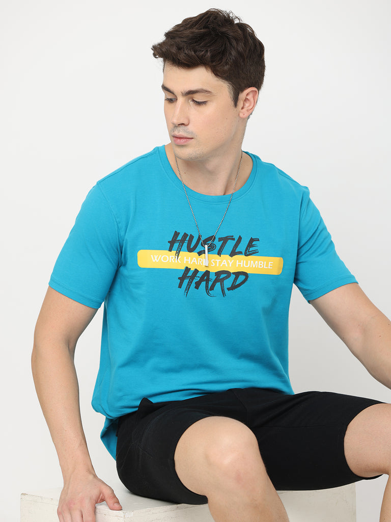 Hustle Hard - Work Hard Stay Humble; Teal Twentee4 Men's Premium Cotton Lycra T-Shirt; Regular Fit - Twentee 4 front image
