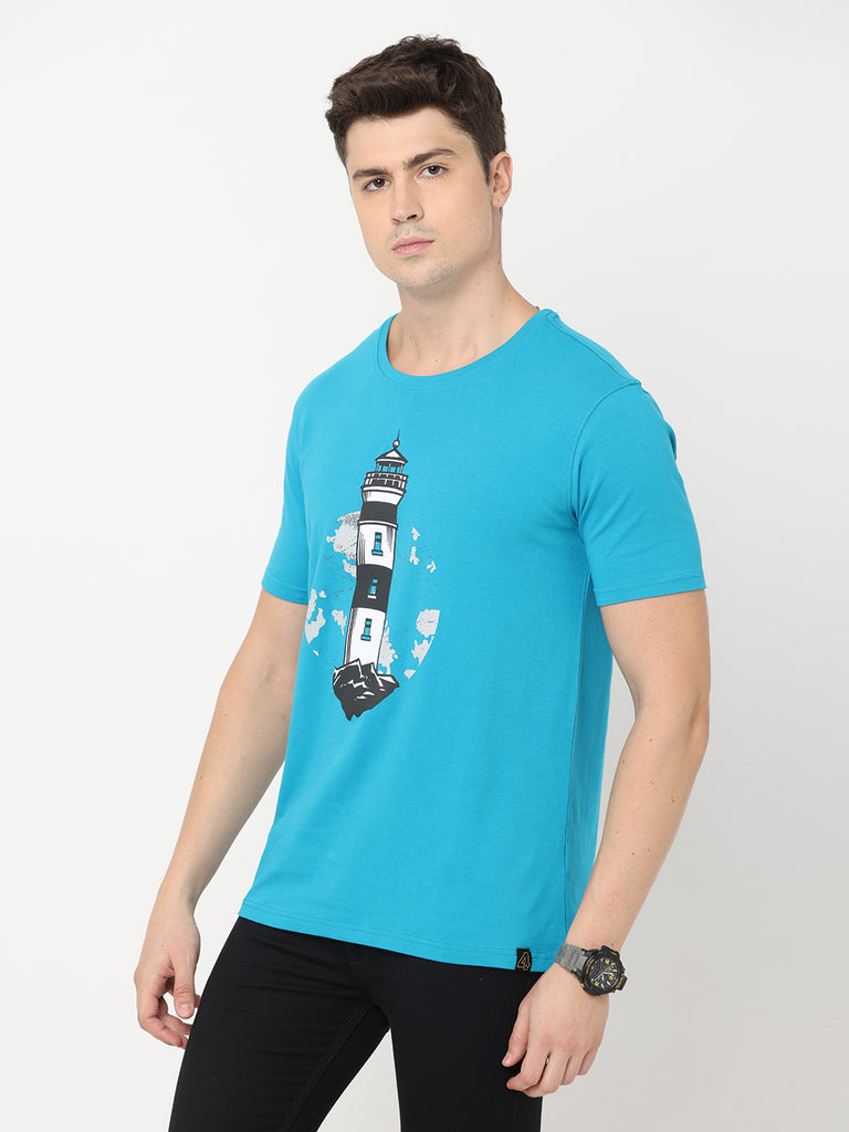 Light House Teal Color Twentee4 Men T-short, Regular Fit, Premium Cotton Lycra - Twentee 4 left zoom in