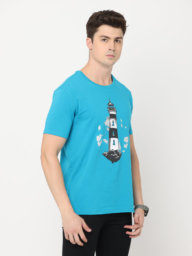 Light House Teal Color Twentee4 Men T-short, Regular Fit, Premium Cotton Lycra - Twentee 4 right zoom in