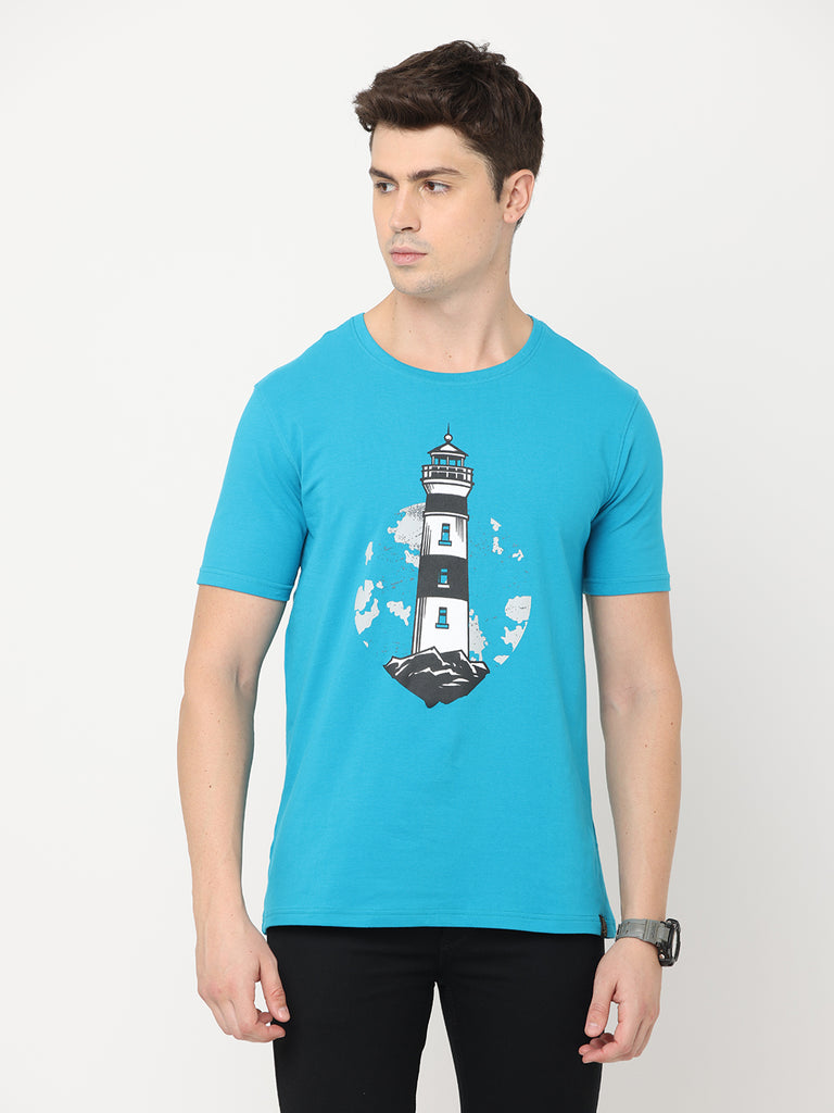 Light House Teal Color Twentee4 Men T-short, Regular Fit, Premium Cotton Lycra - Twentee 4 front zoom in image