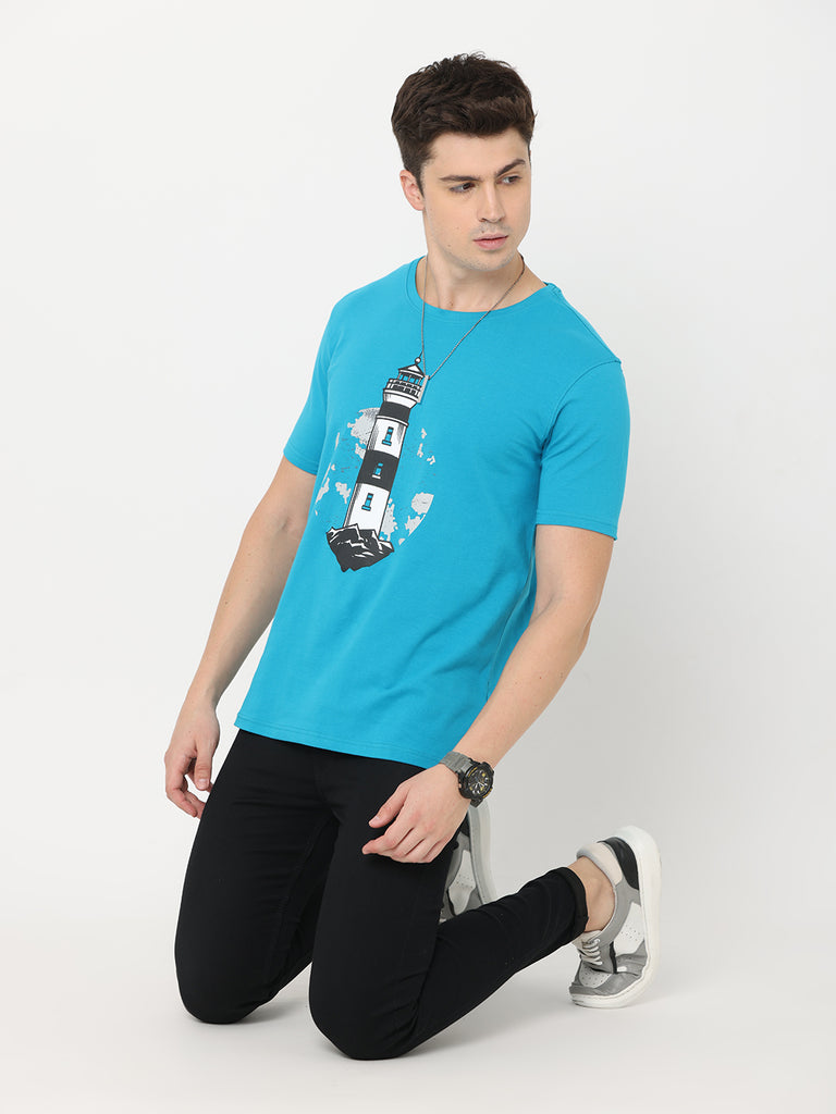 Light House Teal Color Twentee4 Men T-short, Regular Fit, Premium Cotton Lycra - Twentee 4