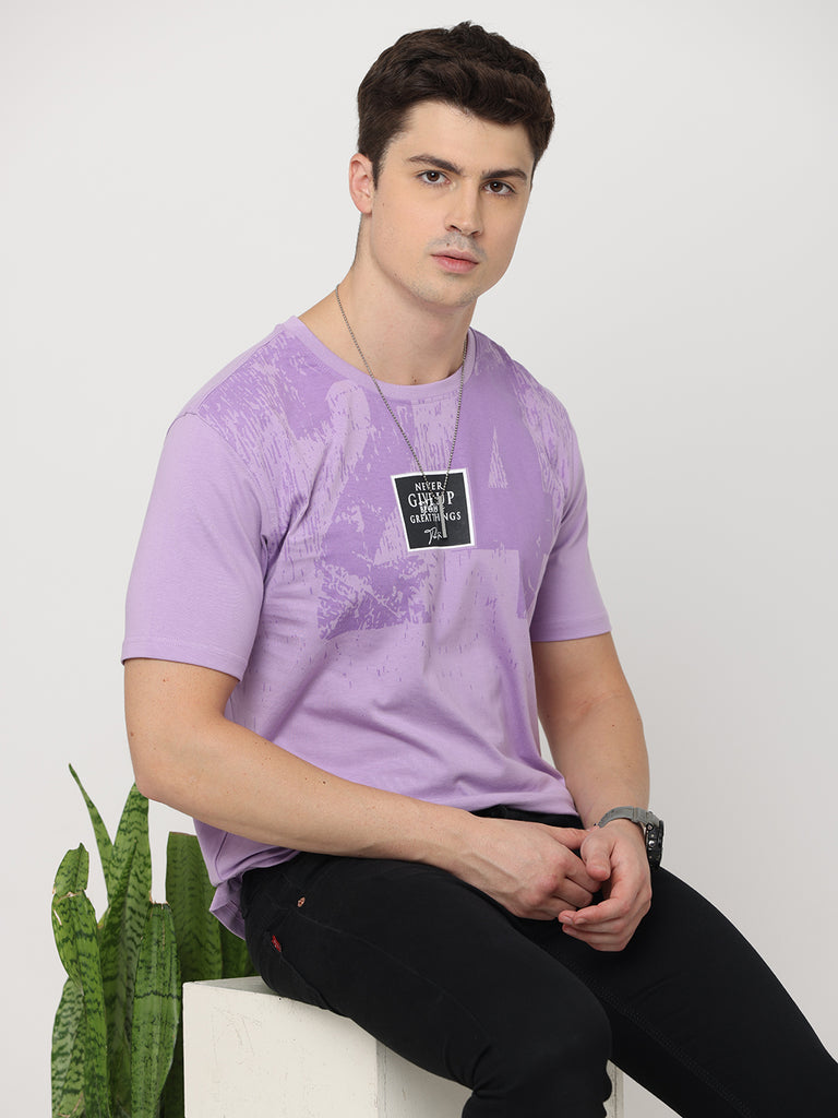Never Give Up; Twentee4 Design Men's Lilac Pure Premium Cotton T-Shirt; Regular Fit - Twentee 4 main image