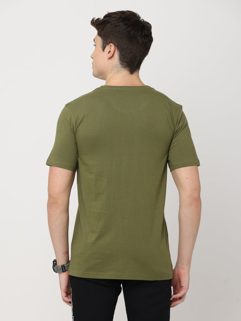 Never Stop Dreaming; Twentee4 Men's Premium Pure Cotton Olive T-Shirt; Regular Fit - Twentee 4 back design