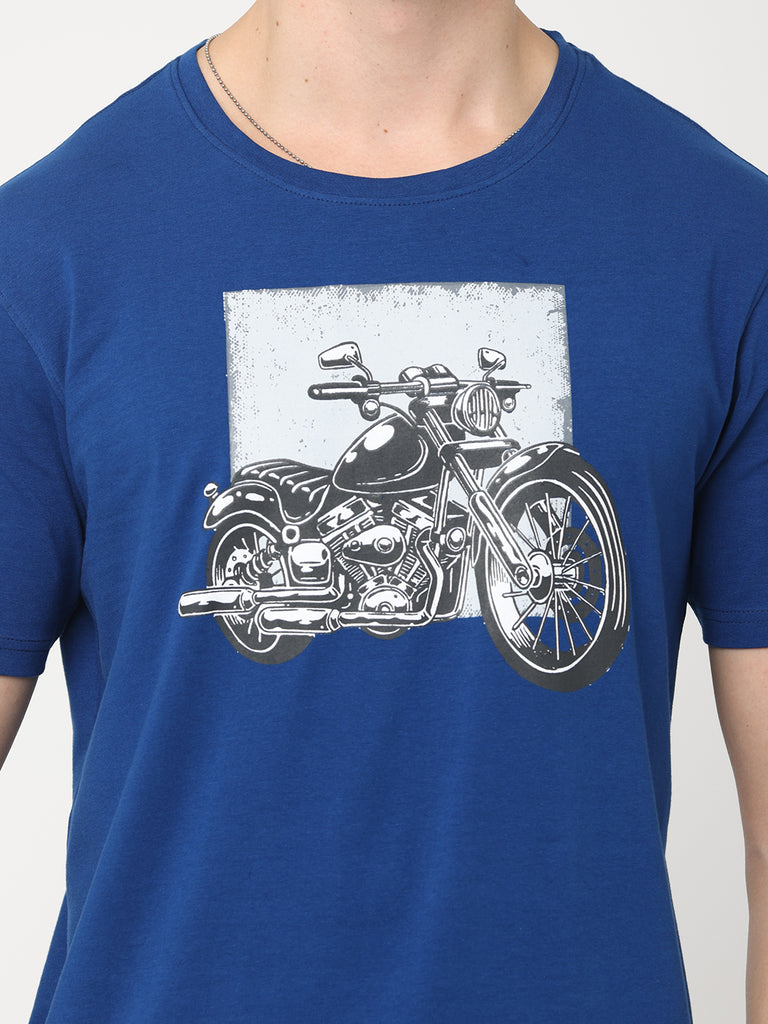 The Harley Guy; Motorcycle Biker Premium Twentee4 T-shirt; Navy Blue, Regular Fit Cotton Lycra - Twentee 4 front design close up