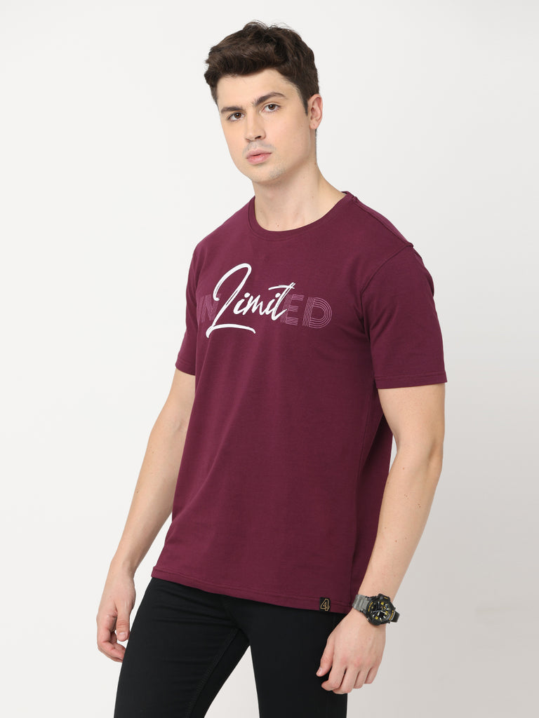 Unlimited; Grape Wine Cotton Lycra Premium Twentee4 Men's T-shirt; Regular Fit - Twentee 4 left zoom in