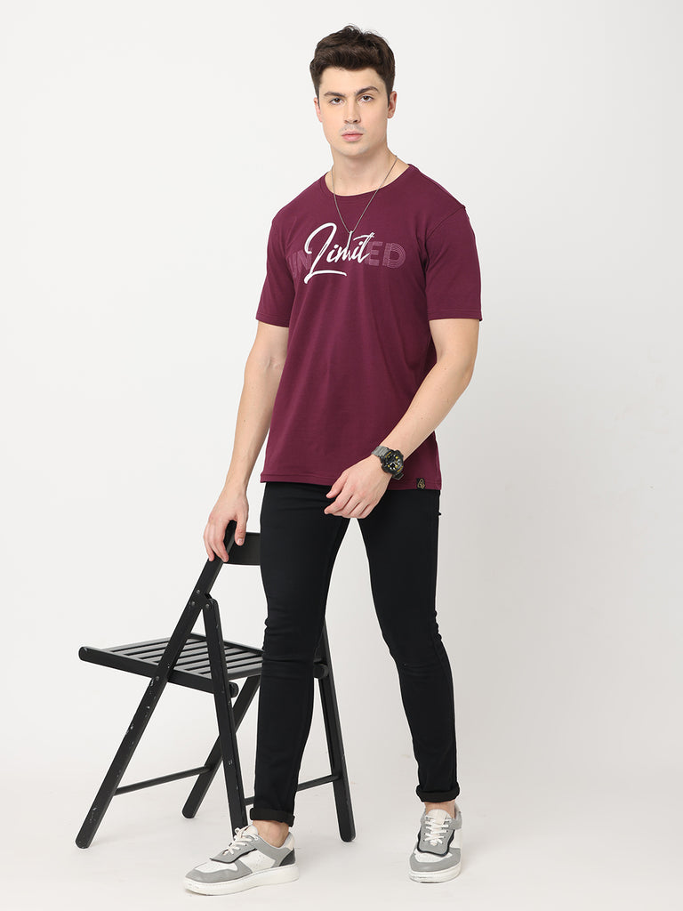 Unlimited; Grape Wine Cotton Lycra Premium Twentee4 Men's T-shirt; Regular Fit - Twentee 4 front full image