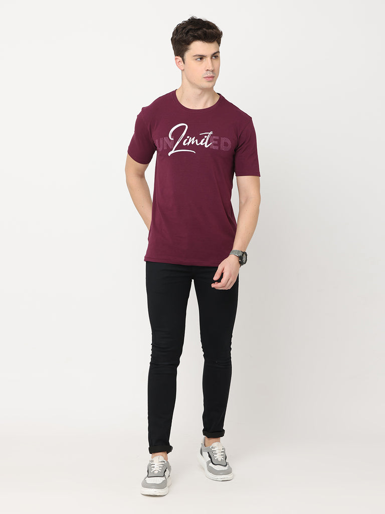 Unlimited; Grape Wine Cotton Lycra Premium Twentee4 Men's T-shirt; Regular Fit - Twentee 4 front zoom out image