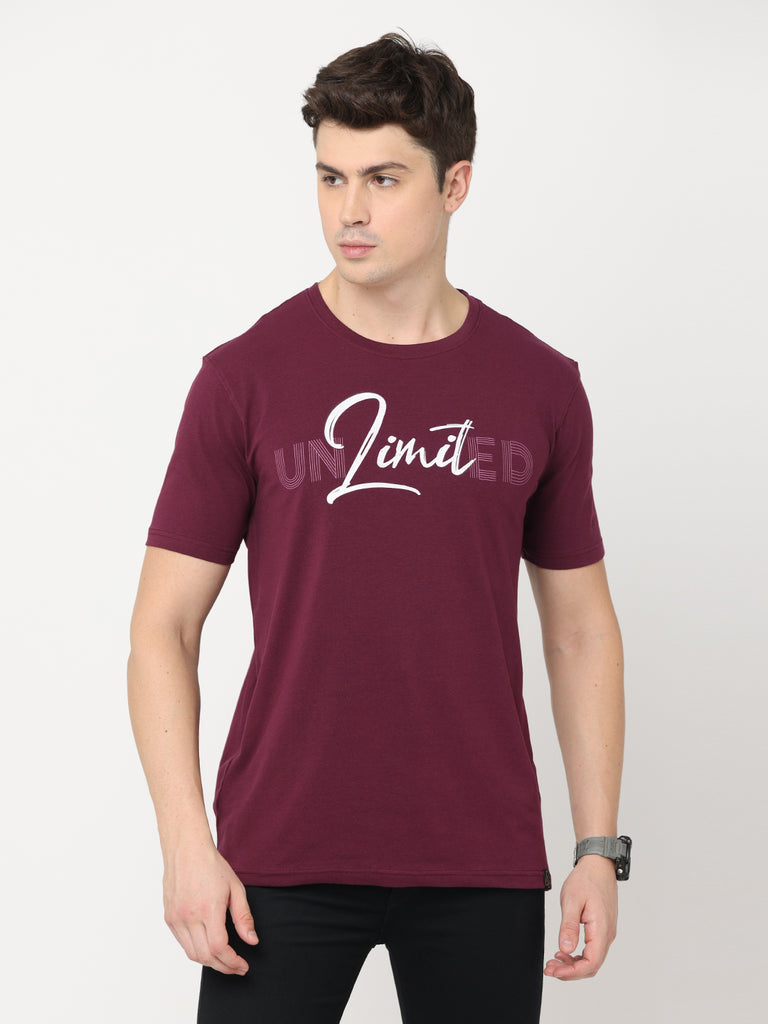 Unlimited; Grape Wine Cotton Lycra Premium Twentee4 Men's T-shirt; Regular Fit - Twentee 4 front image