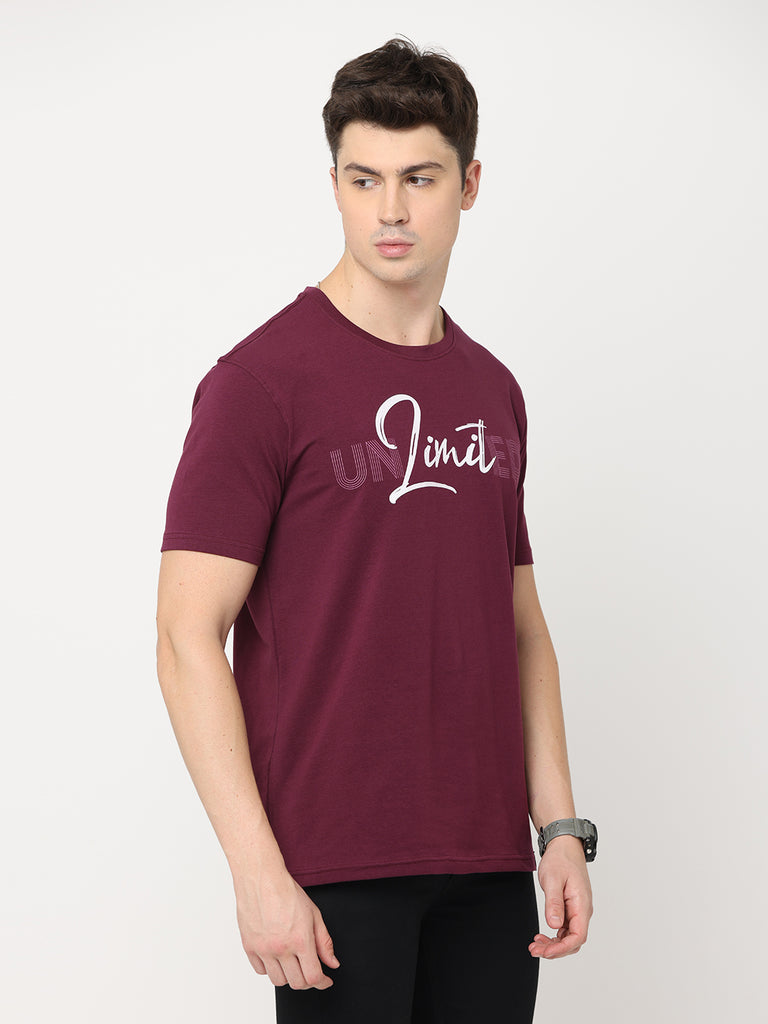 Unlimited; Grape Wine Cotton Lycra Premium Twentee4 Men's T-shirt; Regular Fit - Twentee 4 right zoom in