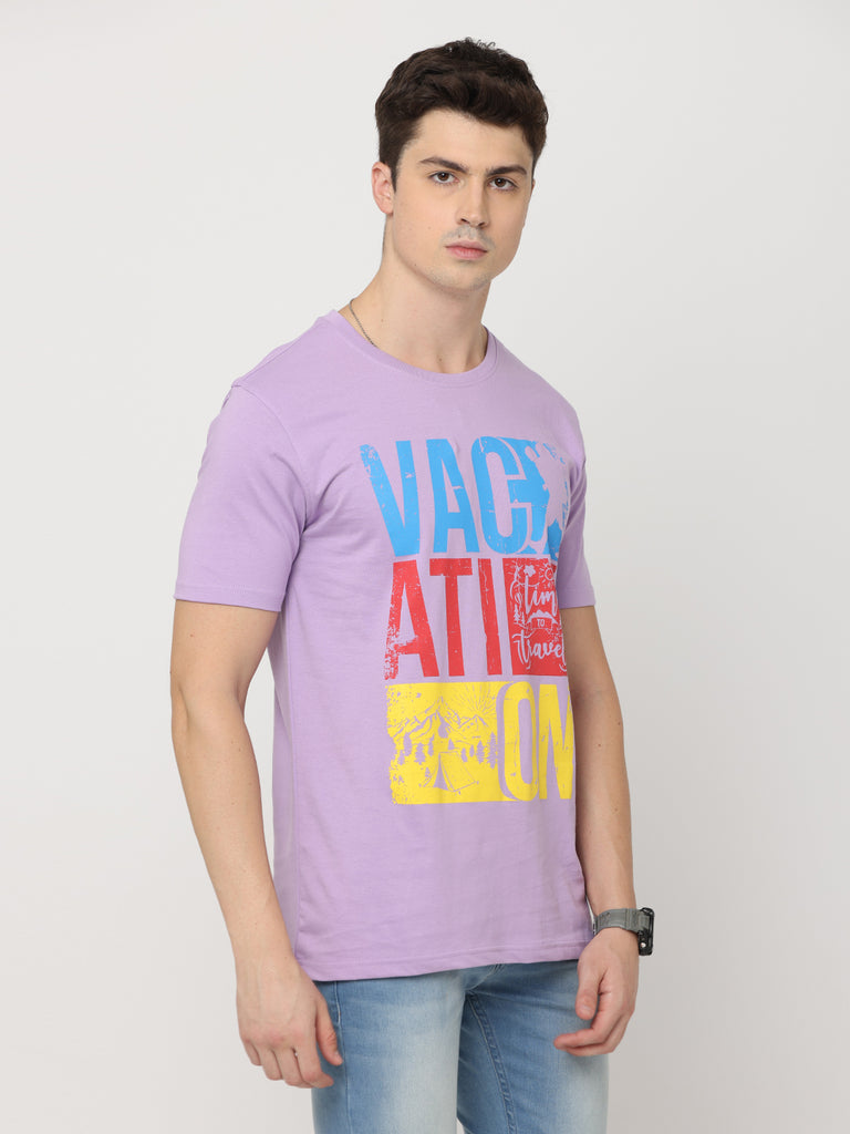 Vacation Time to Travel Premium Twentee4 Men's Lilac Pure Cotton T-Shirt Regular Fit - Twentee 4 right zoom in