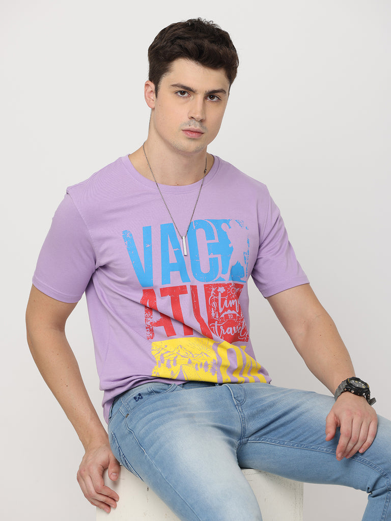 Vacation Time to Travel Premium Twentee4 Men's Lilac Pure Cotton T-Shirt Regular Fit - Twentee 4 front image